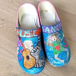 Dansko Women's Leather Clog Size 41 Music Dance Theme Custom Hand Painted